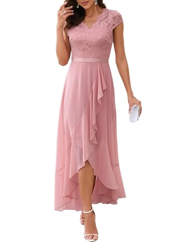 Women's V-Neck Dress for Women Wedding Guest Hi-Lo Floral Lace Prom Cocktail Party Formal Bridesmaid Dress