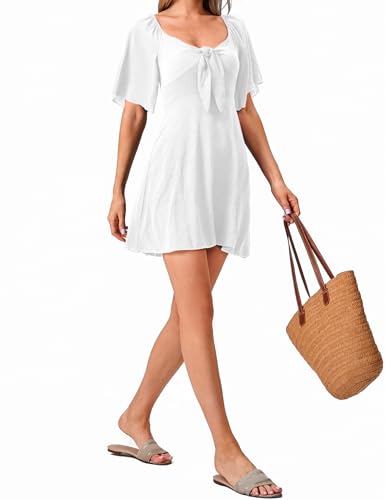 Womens Dresses 2025 Spring Summer Deep V Neck Casual Bow Tie Mini Cocktail Beach Dress