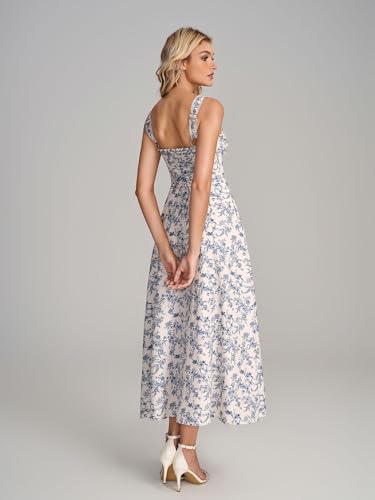 Floral Corset Midi Dresses for Women 2025 Lace Up Flowy Summer Wedding Guest Dress with Pockets