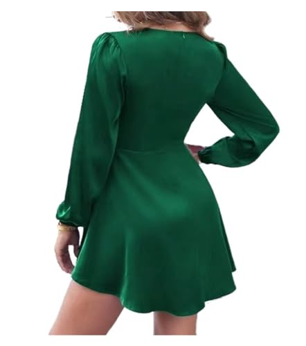 2024 Women's Cut Out Mini Dress Knot Front V-Neck Long Sleeve Short A-Line Flare Dress Ruffle Mini Swing Skater Dress
