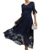 Summer Maxi Dresses for Women 2025 Casual Flutter Sleeve V Neck Cocktail Dress Smocked Elegant Ruffle A-Line Flowy Lace Dress