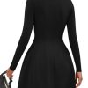 Long Sleeve Mini Dress for Women 2025 Fall Crewneck Knit Pleated Babydoll A Line Soft Casual Short Party Dresses