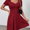 Women's Boho 2025 Summer Mini Dress, Summer Commute Red Short Sleeve Dress
