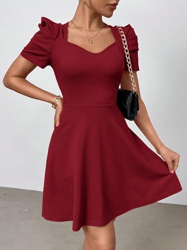 Women's Boho 2025 Summer Mini Dress, Summer Commute Red Short Sleeve Dress