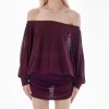Loose Fit Sheer Dress Batwing Off The Shoulder Long Sleeve Mini Ruched Oversized Casual Streetwear Sexy Dress