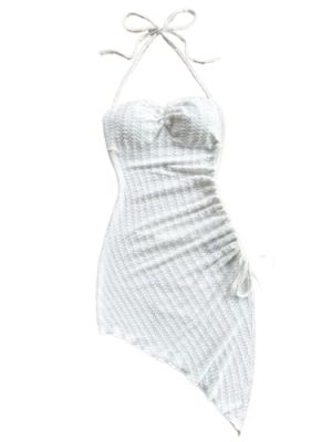 Women's Mini Sexy Dress 2025 Summer Sleeveless Neck Drawstring Asymmetrical Hem Dress