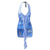 Women Sexy Halter Neck Floral Bodycon Mini Dress Backless Ruffle Layered Short Party Mesh Dress