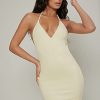 Women's Dress Bodycon Open-Back Halter Mini Dress Dress IPADSA (Color : Beige, Size : Small)