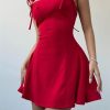 Women's Mini Sexy Dress 2025 Summer Sleeveless Spaghetti Strap Tie Mini Dress