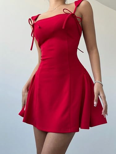 Women's Mini Sexy Dress 2025 Summer Sleeveless Spaghetti Strap Tie Mini Dress