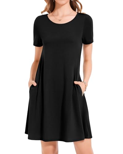 31UheUvaWnL.jpg Womens Summer Dresses Beach Casual Loose Tshirt Floral Short Sleeve Flowy Pockets Sundresses