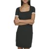 Women's Short Sleeve Square Neck Bow Embellished Shift Mini Dress