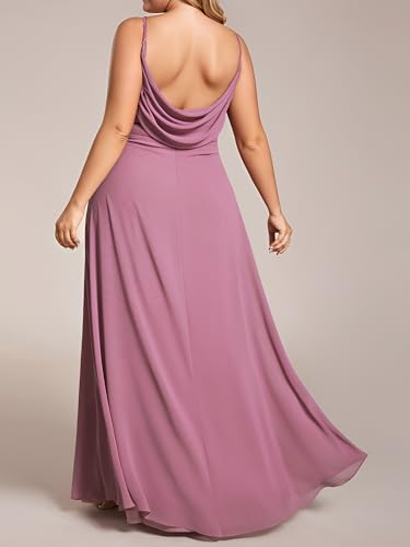 Women's Summer Chiffon Pleated Plus Size Bridesmaid Dresses Sleeveless Formal Gown with Spaghetti Straps