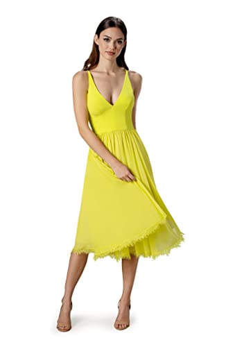 Women's Alicia Plunging Mix Media Sleeveless Fit and Flare Midi Dress