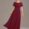 Women's Classic Round Neck Short Sleeves Chiffon Floor Length Bridesmaid Dress 01840-PH