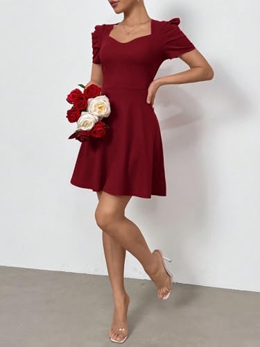Women's Boho 2025 Summer Mini Dress, Summer Commute Red Short Sleeve Dress
