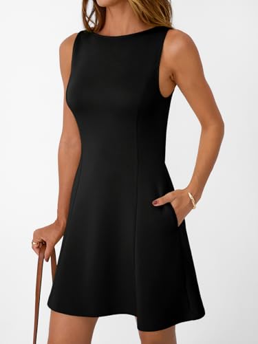 Women's A-Line Boat Neck Flowy Mini Dress Summer 2025 Going Out Party Club Vacation Sleeveless Tank Dresses