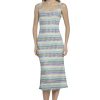 Sweetheart Neckline Midi Striped Knit, Square Neck, Summer Beach Vacation Dresses for Women