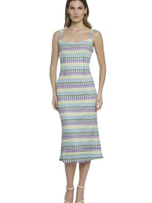 Sweetheart Neckline Midi Striped Knit, Square Neck, Summer Beach Vacation Dresses for Women