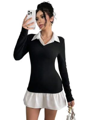 Women's Mini Sexy Dress 2025 Summer Solid Color Long Sleeve Casual Short Dress