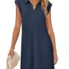 Women's 2025 Summer Short Sleeve Mini Dress Casual Collared V Neck Loose T Shirt Dresses