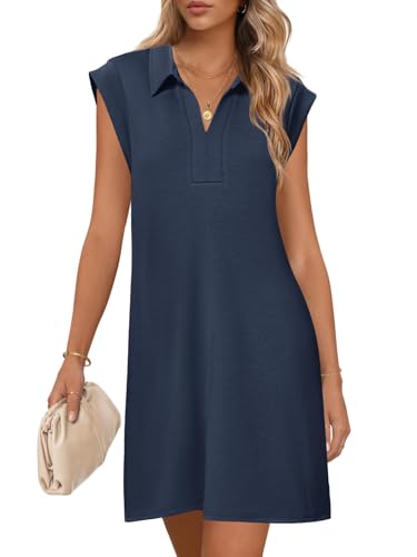 Women's 2025 Summer Short Sleeve Mini Dress Casual Collared V Neck Loose T Shirt Dresses