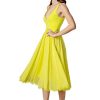 Women's Alicia Plunging Mix Media Sleeveless Fit and Flare Midi Dress