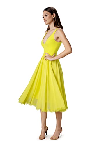Women's Alicia Plunging Mix Media Sleeveless Fit and Flare Midi Dress