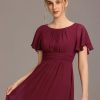 Women's Classic Round Neck Short Sleeves Chiffon Floor Length Bridesmaid Dress 01840-PH