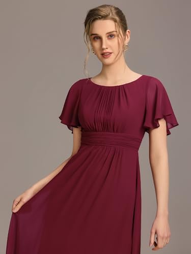 Women's Classic Round Neck Short Sleeves Chiffon Floor Length Bridesmaid Dress 01840-PH