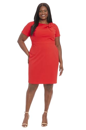Women's Boat Neck Side Tie Short Sleeve Knee Length-Cocktail Party Summer Dress with Bow Detail