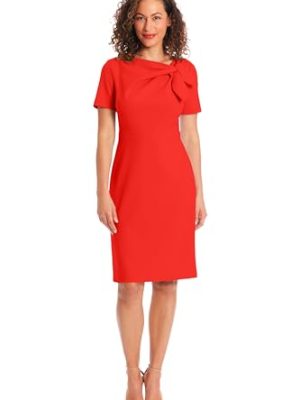 Women's Boat Neck Side Tie Short Sleeve Knee Length-Cocktail Party Summer Dress with Bow Detail