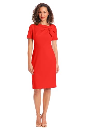 Women's Boat Neck Side Tie Short Sleeve Knee Length-Cocktail Party Summer Dress with Bow Detail