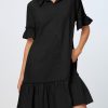 Women's Summer Button Down Shirt Dress Casual Ruffle Sleeve Shift Mini Dresses with Pockets