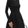 Long Sleeve Mini Dress for Women 2025 Fall Crewneck Knit Pleated Babydoll A Line Soft Casual Short Party Dresses