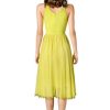 Women's Alicia Plunging Mix Media Sleeveless Fit and Flare Midi Dress