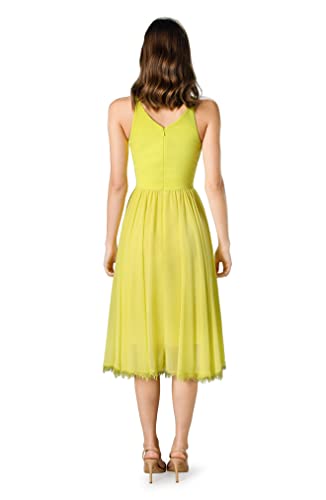 Women's Alicia Plunging Mix Media Sleeveless Fit and Flare Midi Dress
