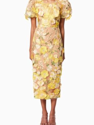 Women's 3D Floral Embroidery Dress Ruffle Sleeve Fishtail Lace Bodycon Party Cocktail Mini Dress