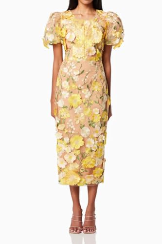 Women's 3D Floral Embroidery Dress Ruffle Sleeve Fishtail Lace Bodycon Party Cocktail Mini Dress