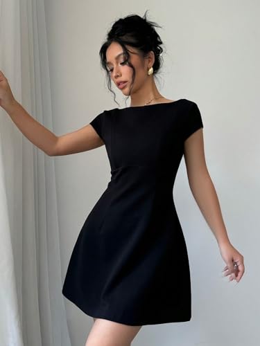 Women's Mini Sexy Dress 2025 Summer Cap Sleeve Elegant & U-Neck Backless Fit Dress