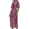Women's Short Flutter Sleeve Faux Wrap Midi Dress