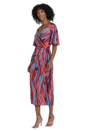 Women's Short Flutter Sleeve Faux Wrap Midi Dress