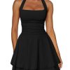 Women's Sexy Halter Ruffle Hem Mini Dress Ruched Waist Corset Short Party Dresses