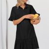 Women's Summer Button Down Shirt Dress Casual Ruffle Sleeve Shift Mini Dresses with Pockets