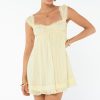 Women's Babydoll Mini Dress Floral Embroidery Summer Sleeveless Loose A Line Flowy Short Sundress for Beach Club Party