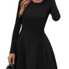 Long Sleeve Mini Dress for Women 2025 Fall Crewneck Knit Pleated Babydoll A Line Soft Casual Short Party Dresses