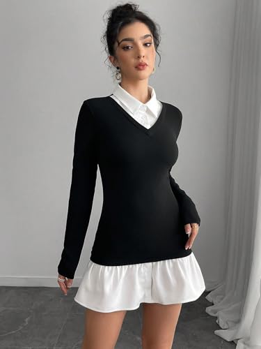 Women's Mini Sexy Dress 2025 Summer Solid Color Long Sleeve Casual Short Dress