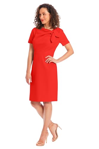 Women's Boat Neck Side Tie Short Sleeve Knee Length-Cocktail Party Summer Dress with Bow Detail