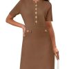 31jgkqfSM3L.jpg Women's Knit Bodycon Sweater Dress Button Short Sleeve Crew Neck Elegant Formal Mini Dress