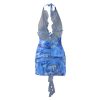 Women Sexy Halter Neck Floral Bodycon Mini Dress Backless Ruffle Layered Short Party Mesh Dress